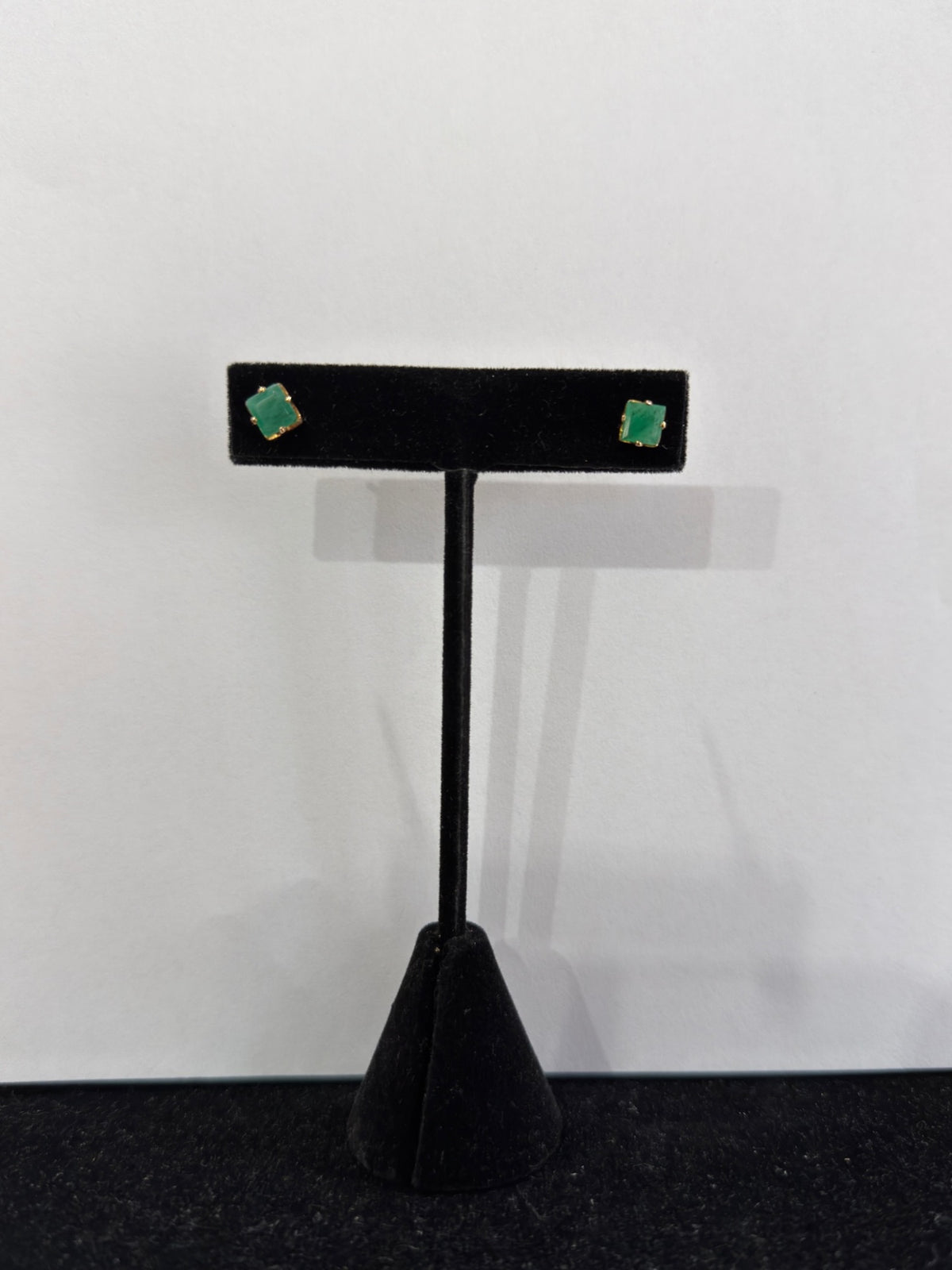 14K Yellow Gold Square Emerald Stud Earrings, Princess Cut Green Studs (view 5)