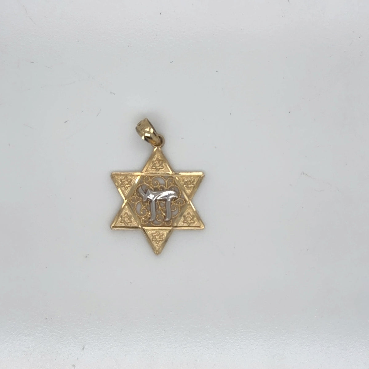 14k Two-Tone Gold Star of David Chai Pendant, Yellow & White Gold (view 3)