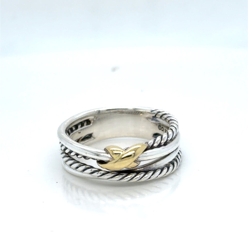 David Yurman Crossover Ring Sterling Silver 18k Gold Two-Tone Size 6.75