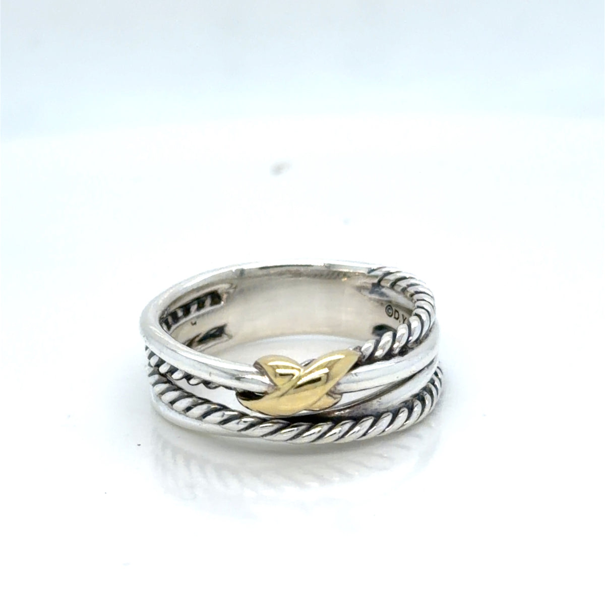 David Yurman Crossover Ring Sterling Silver 18k Gold Two-Tone Size 6.75