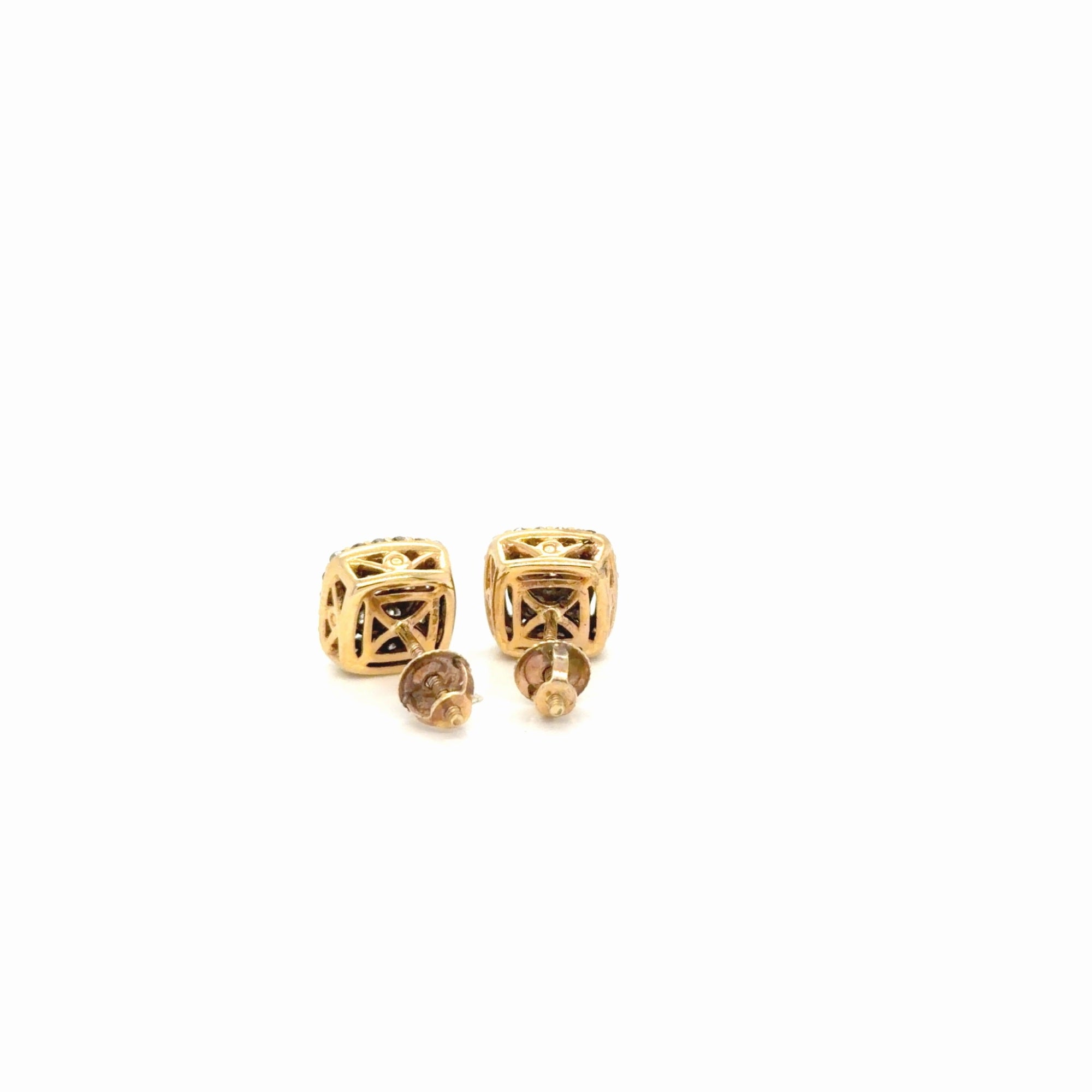 Diamond Cluster Halo Stud Earrings 0.65 ctw 14k Two-Tone Gold Screw Back