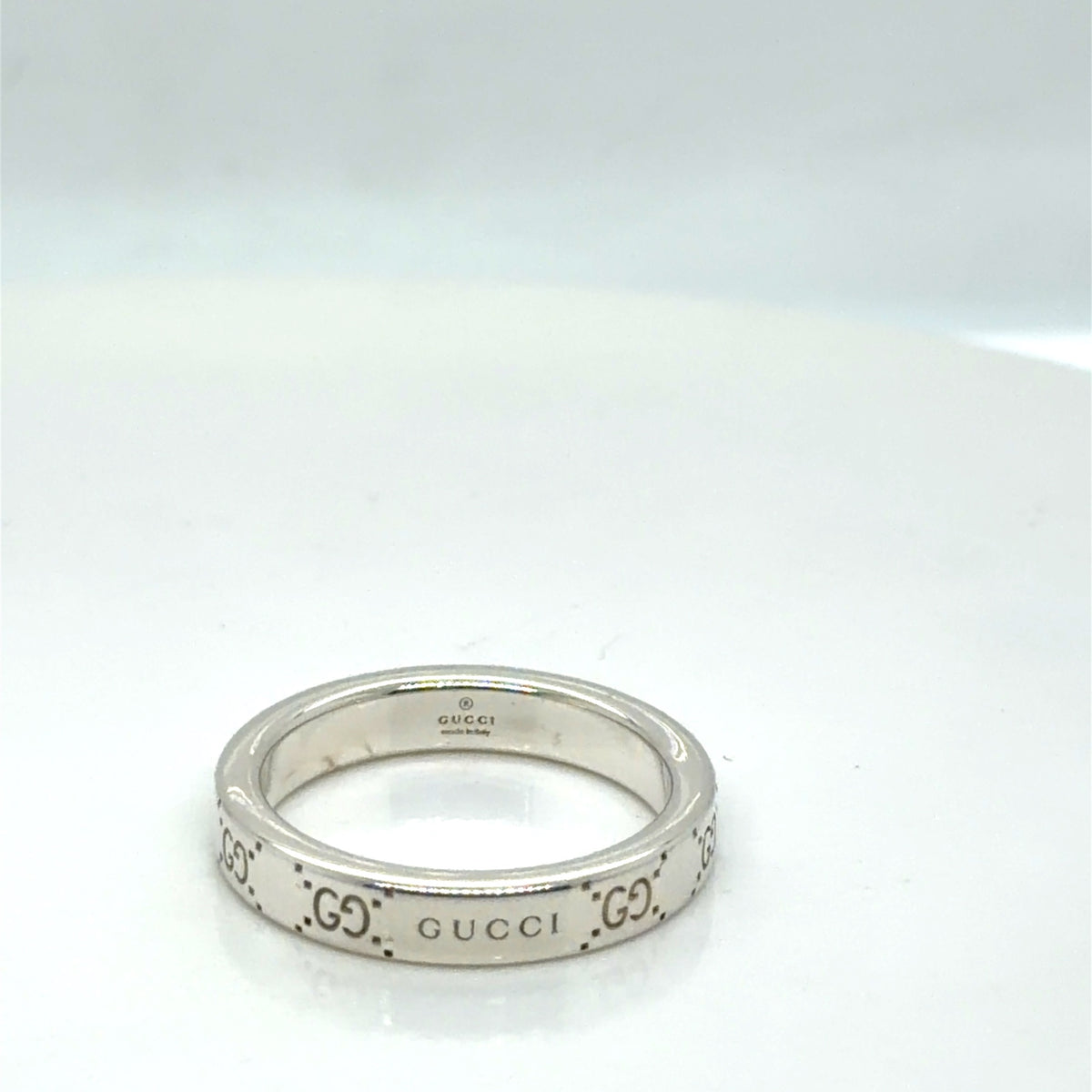 Gucci Sterling Silver GG Logo Band Ring Size 7.5, 925 Silver (view 2)