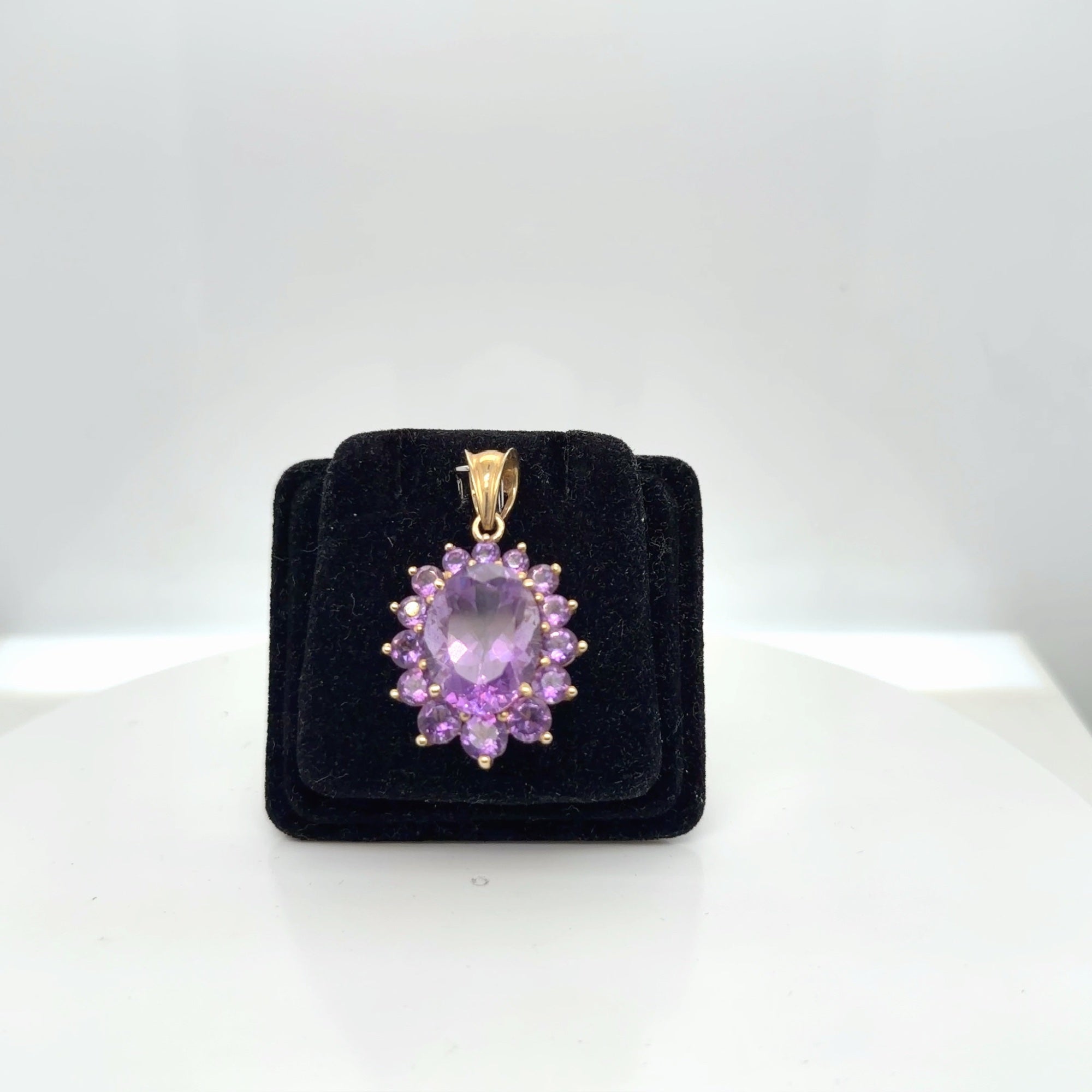 14K Yellow Gold Amethyst Oval Cluster Halo Pendant, 6.98g (view 3)