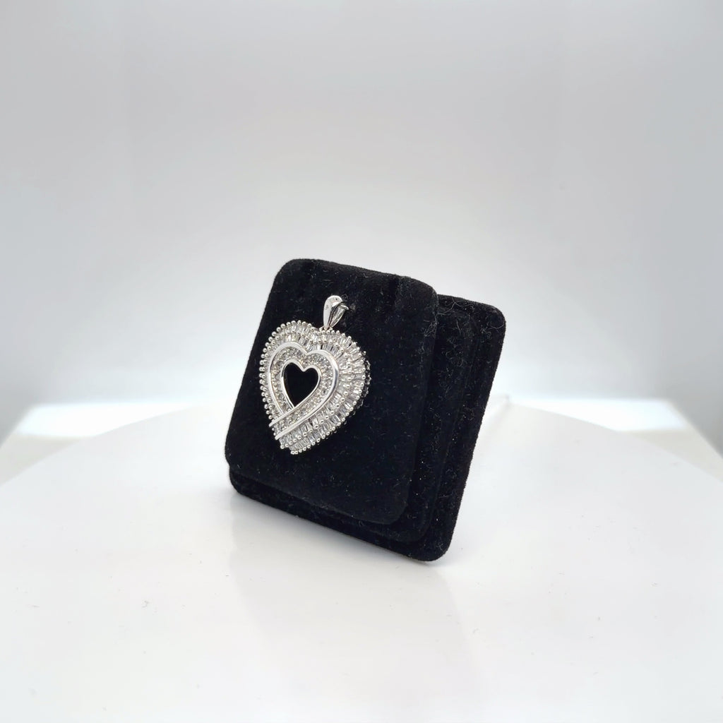 Diamond Heart Pendant 10K White Gold 2.25 CTW Baguette Round Cut (view 3)
