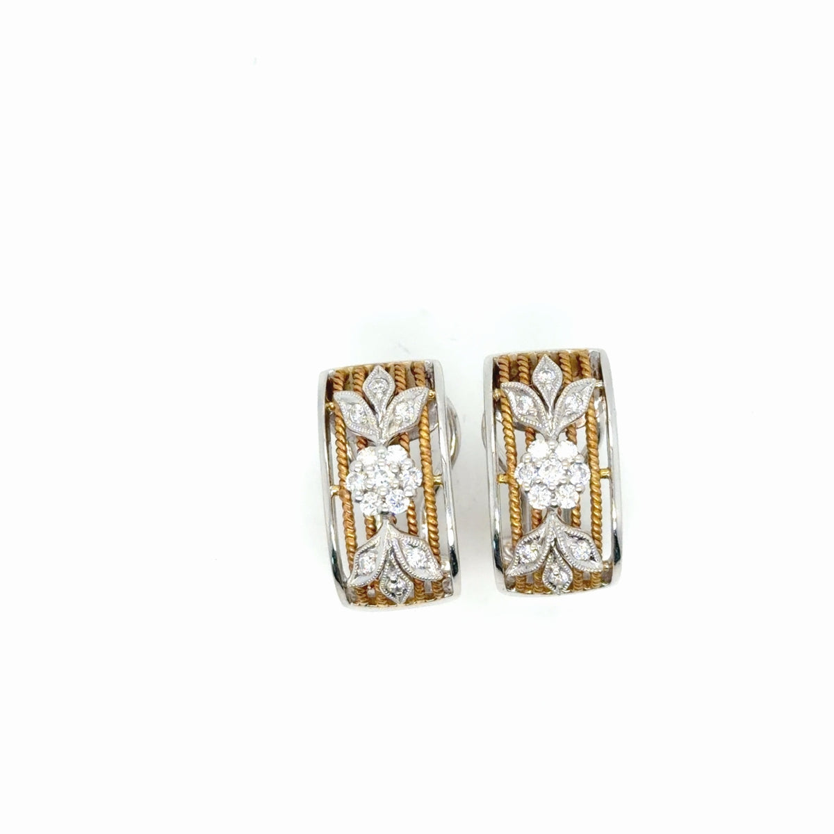 Two-Tone 18K Gold Diamond Cluster Earrings 0.48 ctw G VS1 Omega (view 2)