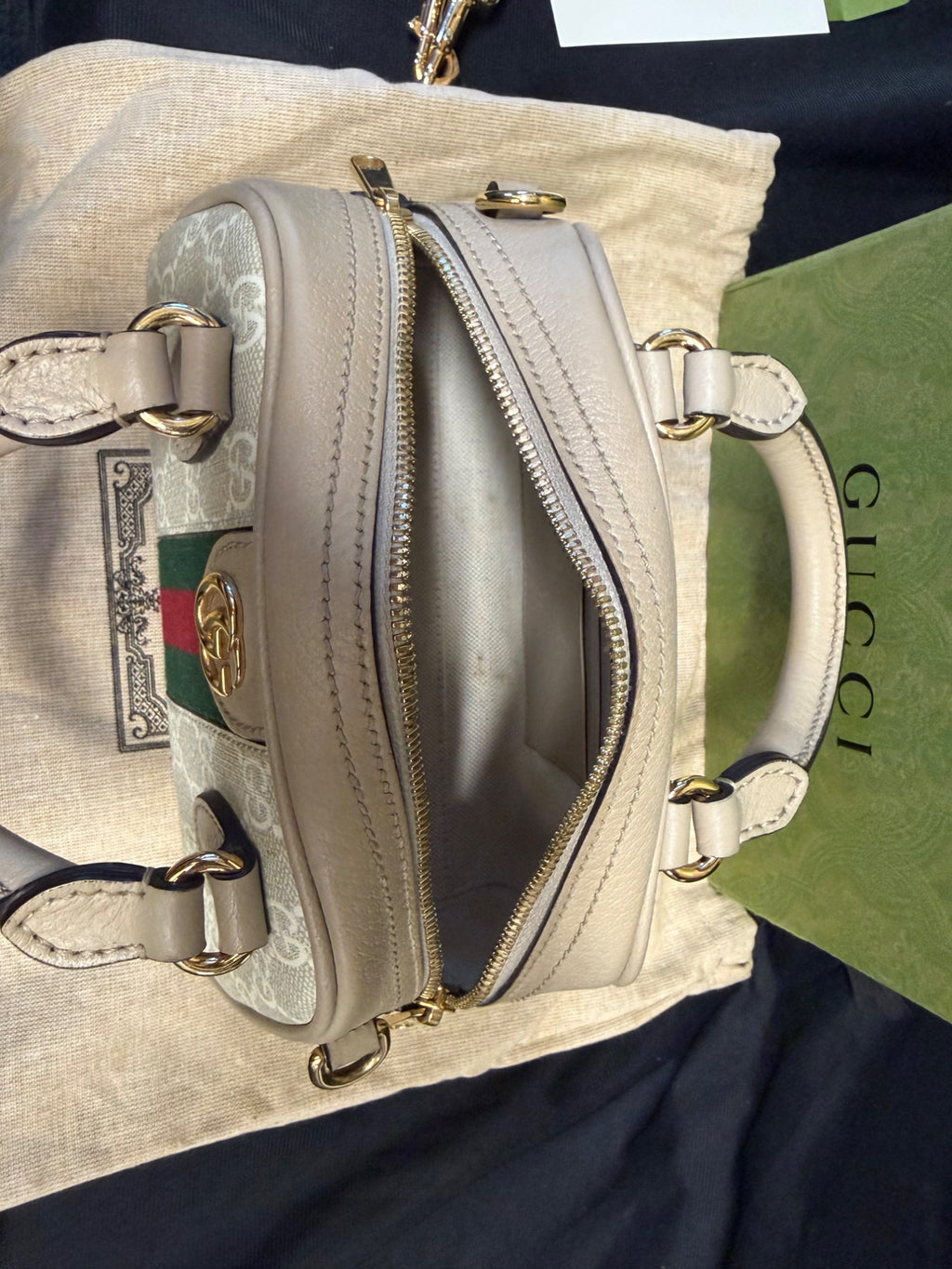 Gucci Ophidia Mini Bag GG Supreme Canvas Beige Web Crossbody (view 8)