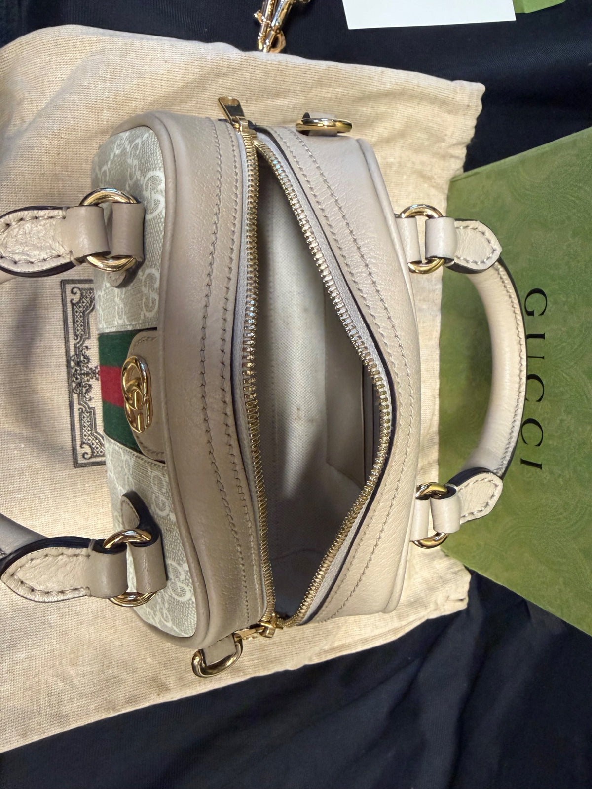 Gucci Ophidia Mini Bag GG Supreme Canvas Beige Web Crossbody (view 8)