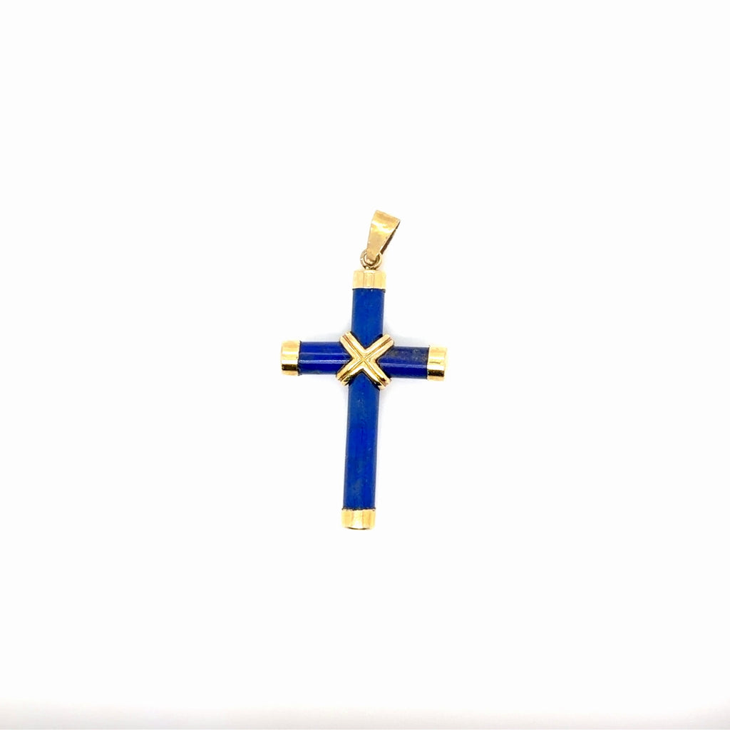 14K Yellow Gold Lapis Lazuli Cross Pendant, 2.27g (view 2)