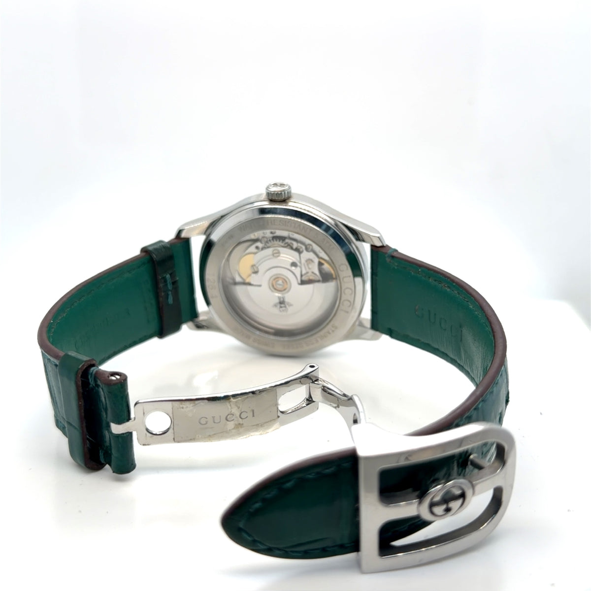 Gucci G-Timeless Automatic Green Malachite Bee Dial Leather Watch (view 9)