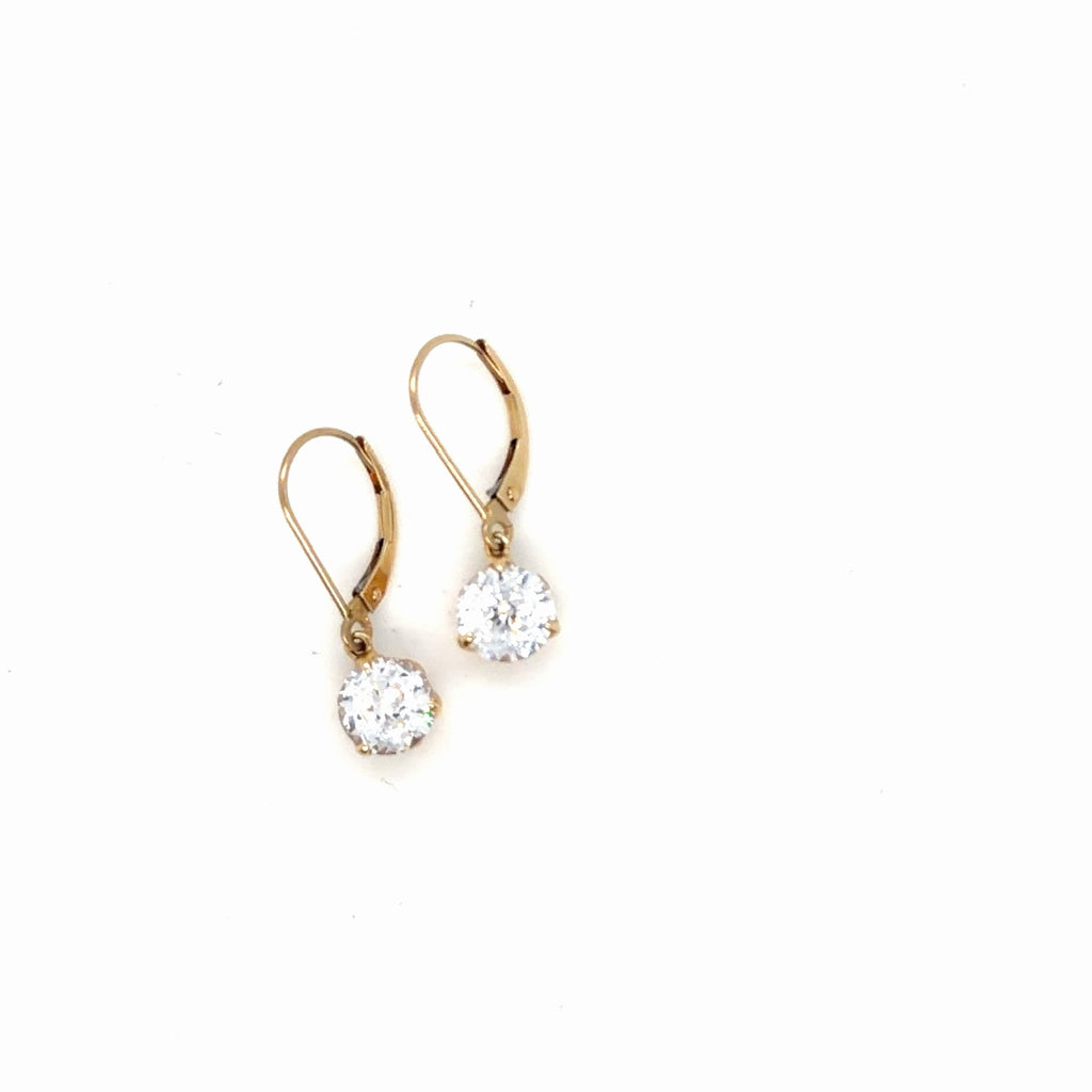 14K Yellow Gold Cubic Zirconia Leverback Dangle Earrings, 2.29g