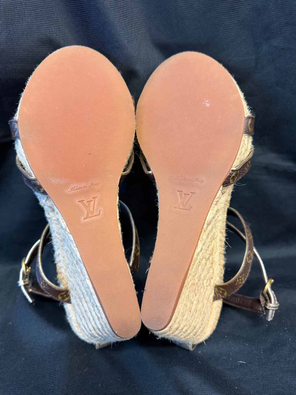 Louis Vuitton Monogram Espadrille Wedge Sandals Gold EU 39.5 (view 6)