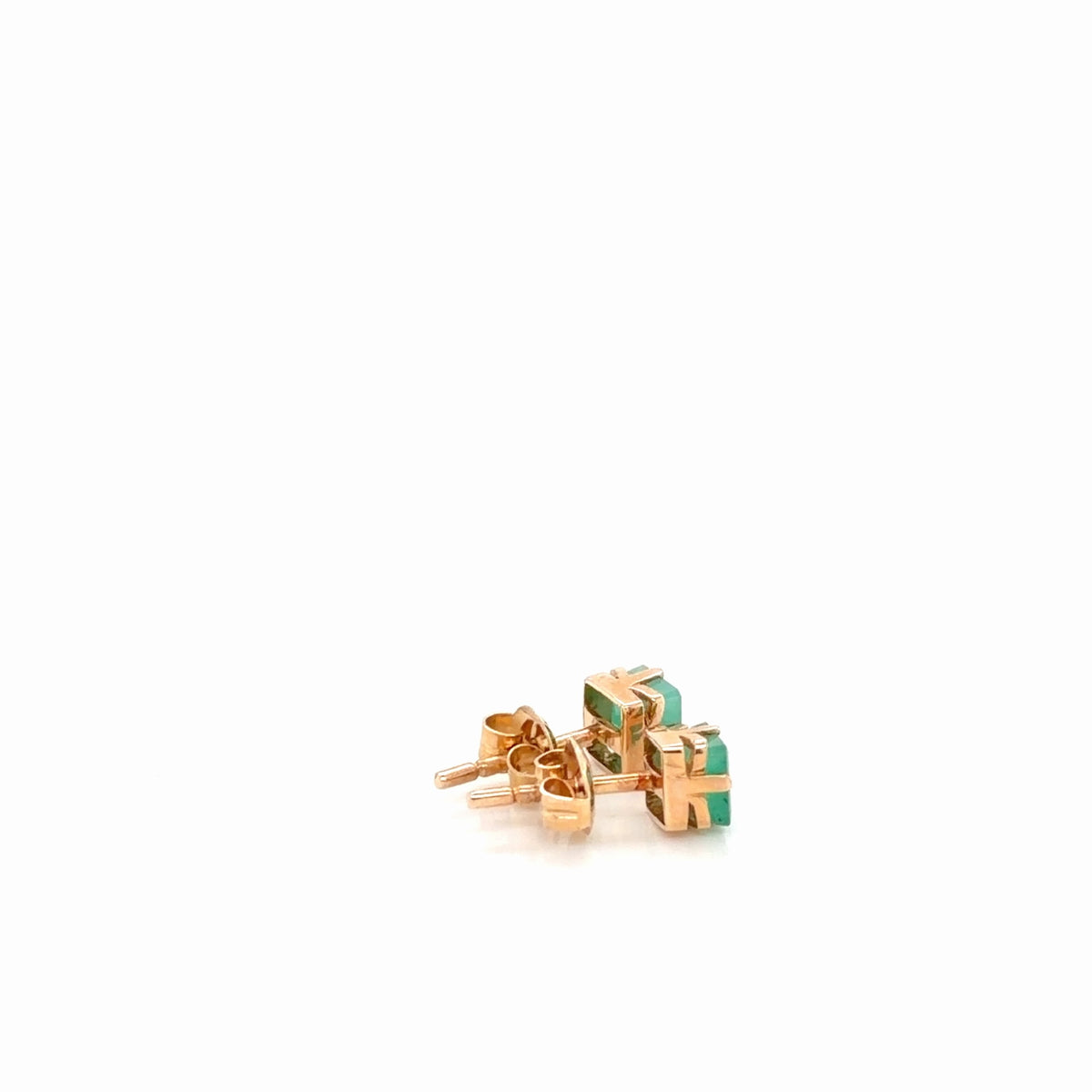 14K Yellow Gold Square Emerald Stud Earrings, Princess Cut Green Studs (view 3)