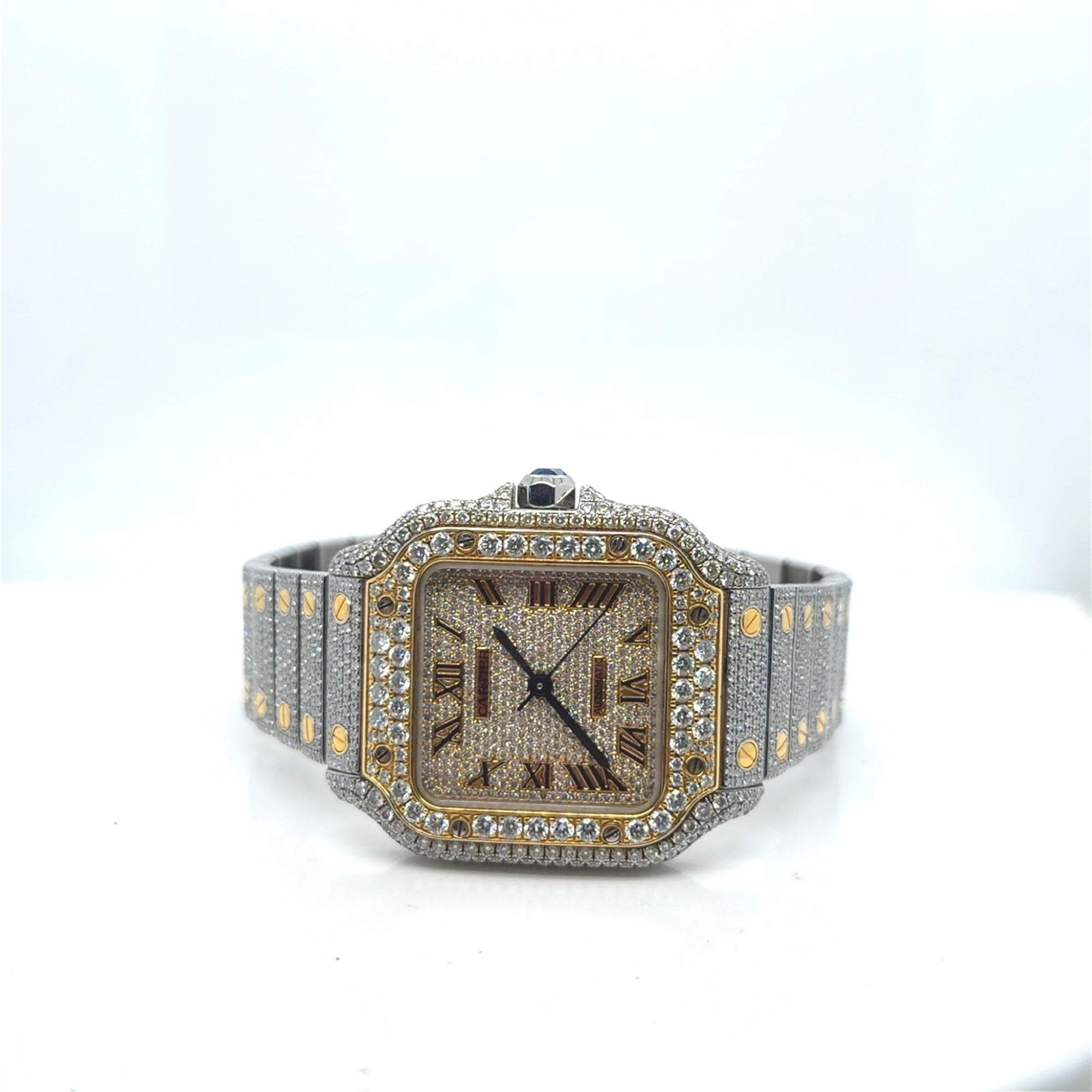 Cartier Santos Two-Tone Iced Out Diamond Watch Ref. 4075 35mm