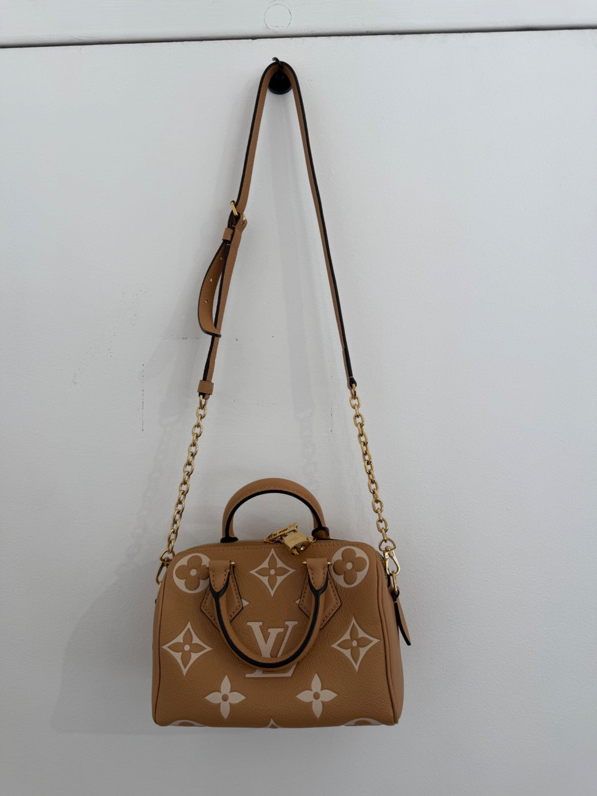 Louis Vuitton Speedy Bandouliere 20 Bi-Color Monogram Empreinte Caramel