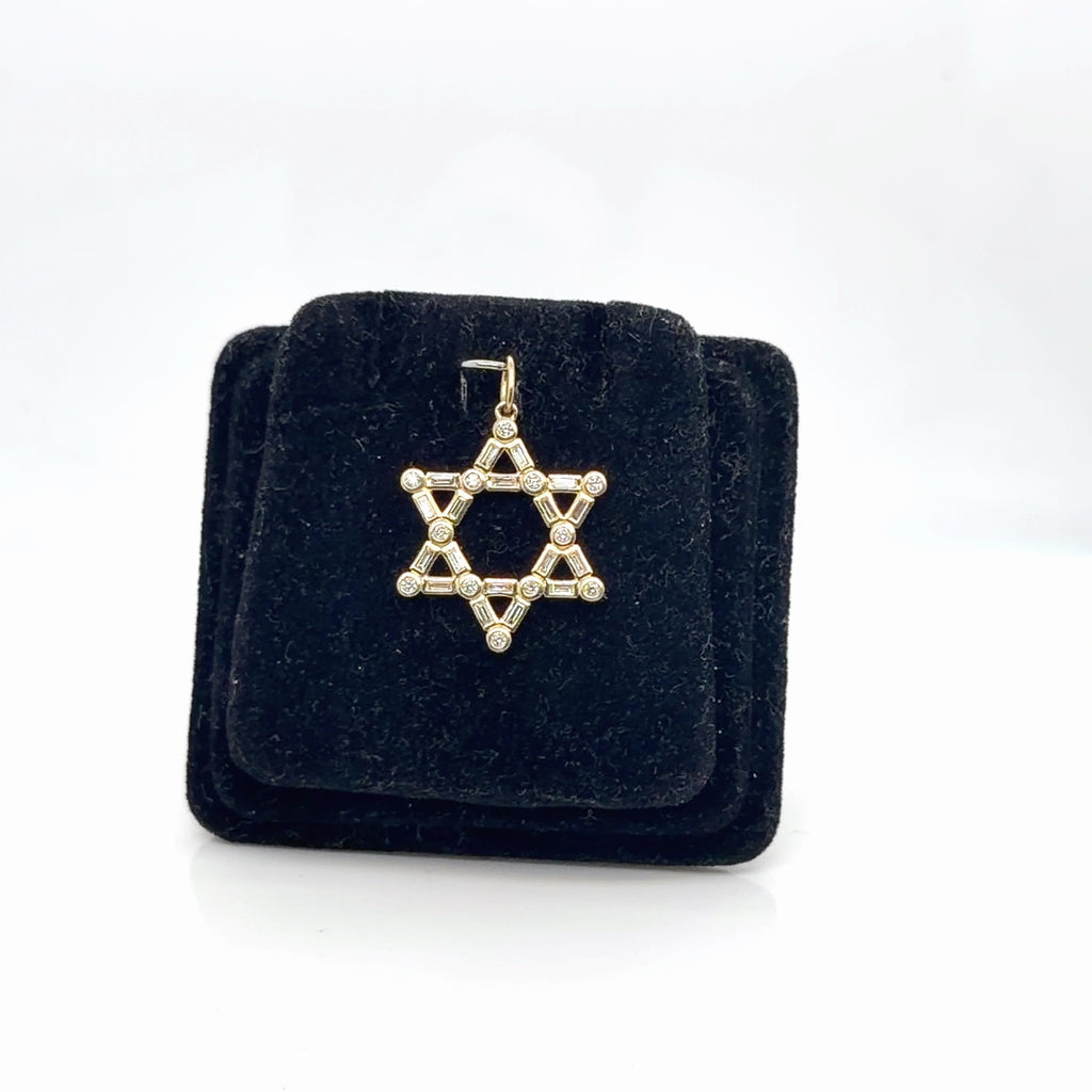 14K Yellow Gold Diamond Star of David Pendant 0.39 ctw Natural G VS