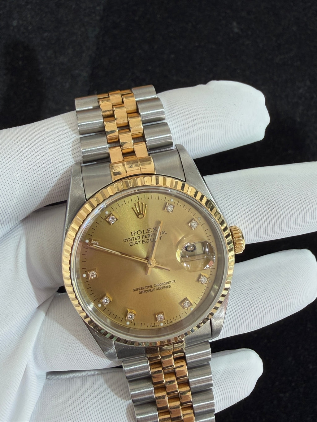 Rolex Datejust 16233 Two-Tone Steel 18k Gold Champagne Diamond Dial (view 3)