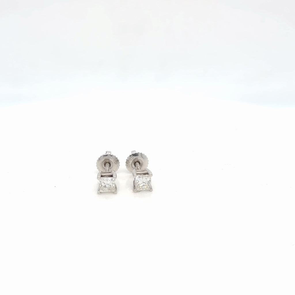14K White Gold Princess Diamond Stud Earrings 0.70 ctw H SI Screw Back (view 2)