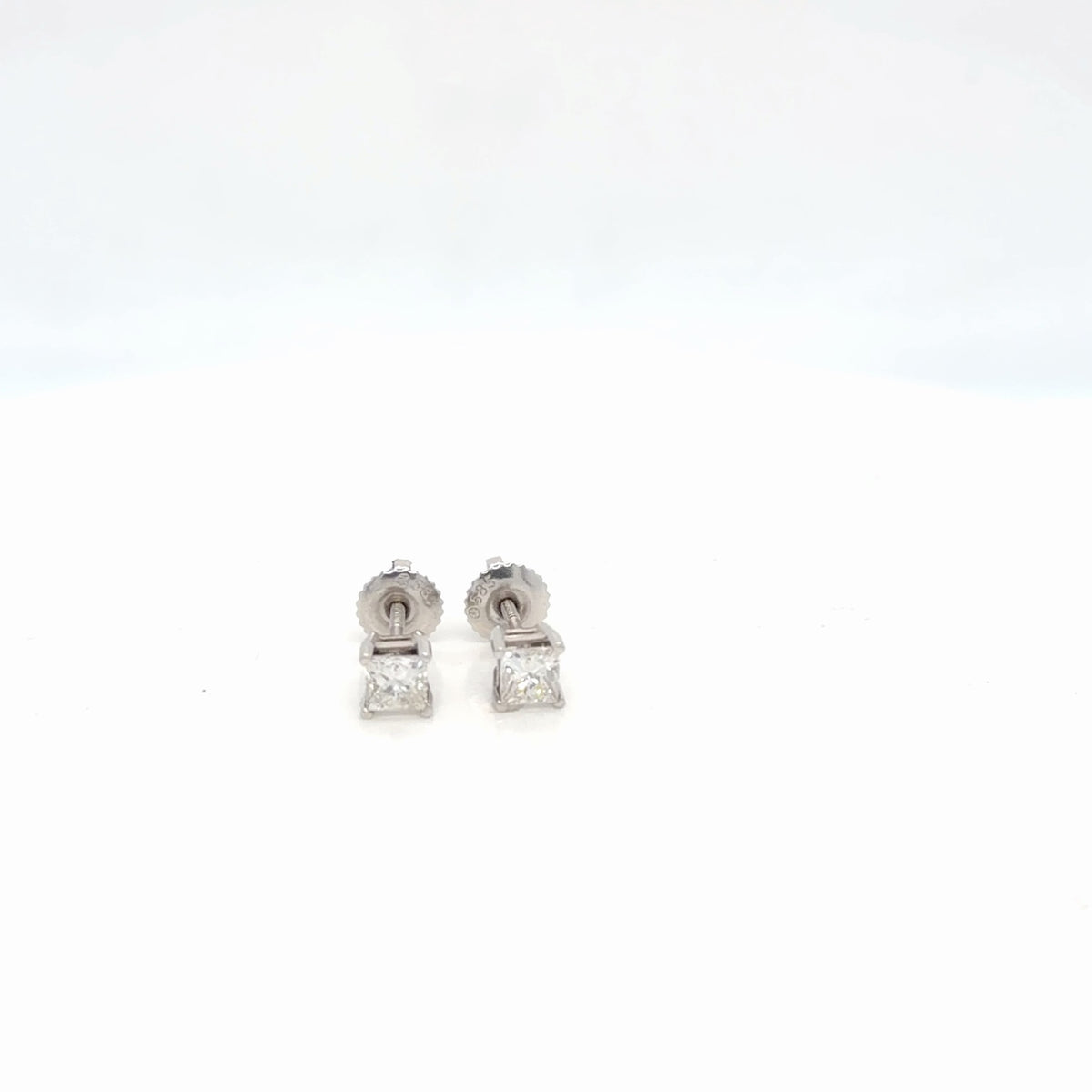14K White Gold Princess Diamond Stud Earrings 0.70 ctw H SI Screw Back (view 2)