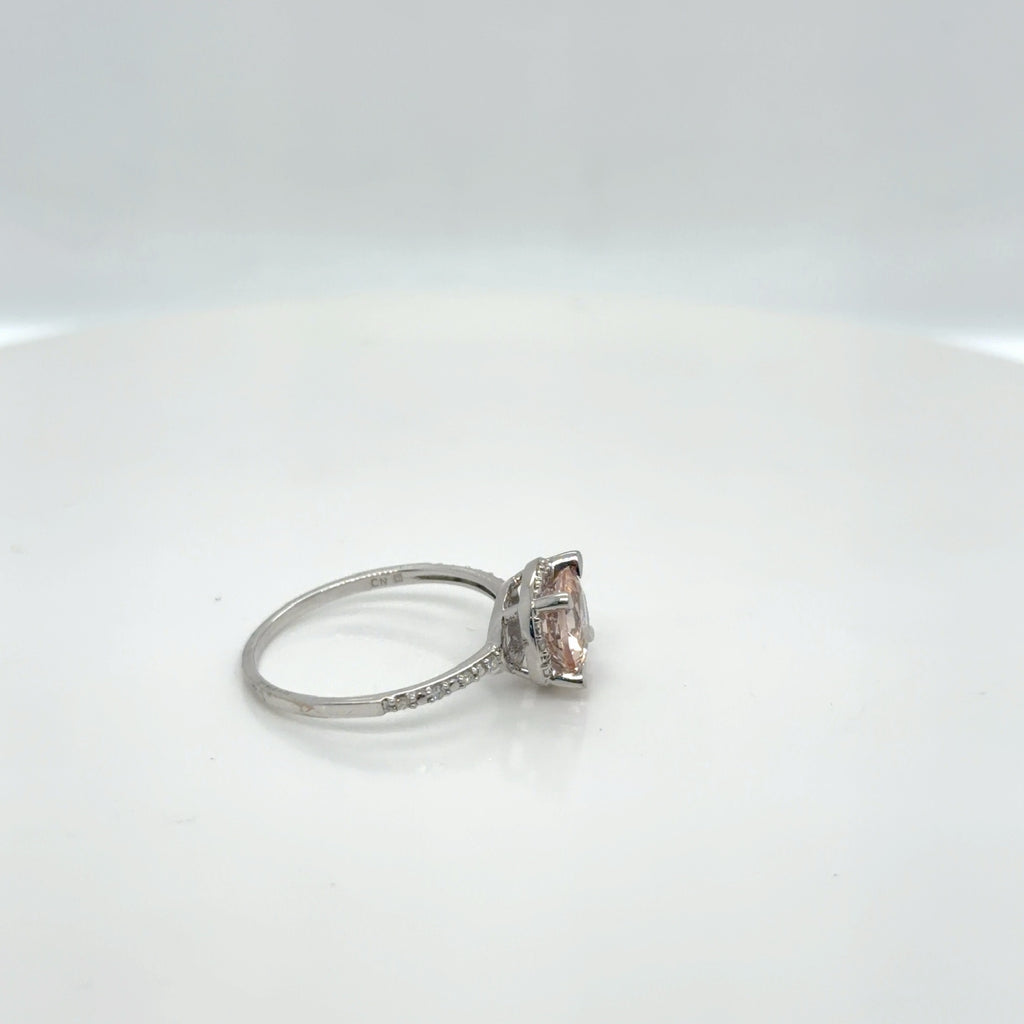Morganite Diamond Halo Ring 10K White Gold Round Cut Size 7.25 (view 4)