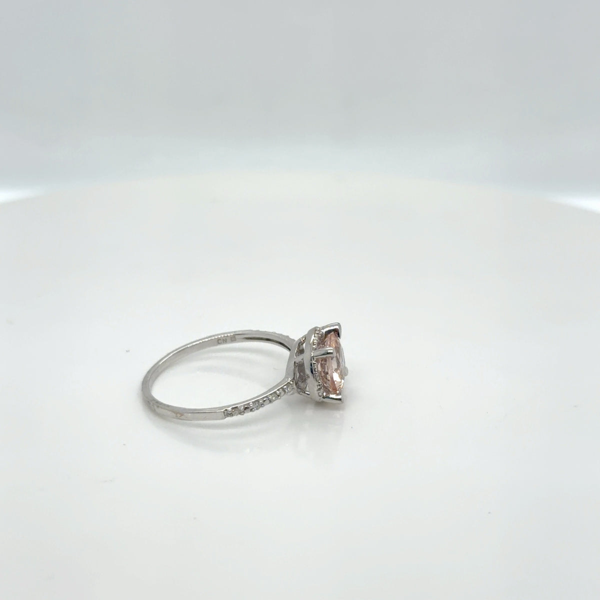 Morganite Diamond Halo Ring 10K White Gold Round Cut Size 7.25 (view 4)