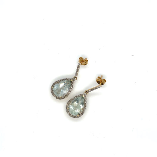 10K Yellow Gold Prasiolite Pear & Diamond Halo Drop Earrings (view 2)