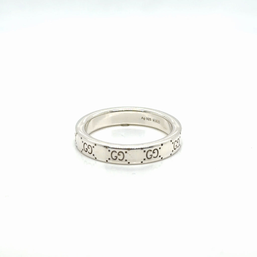Gucci Sterling Silver GG Logo Band Ring Size 7.5, 925 Silver (view 4)