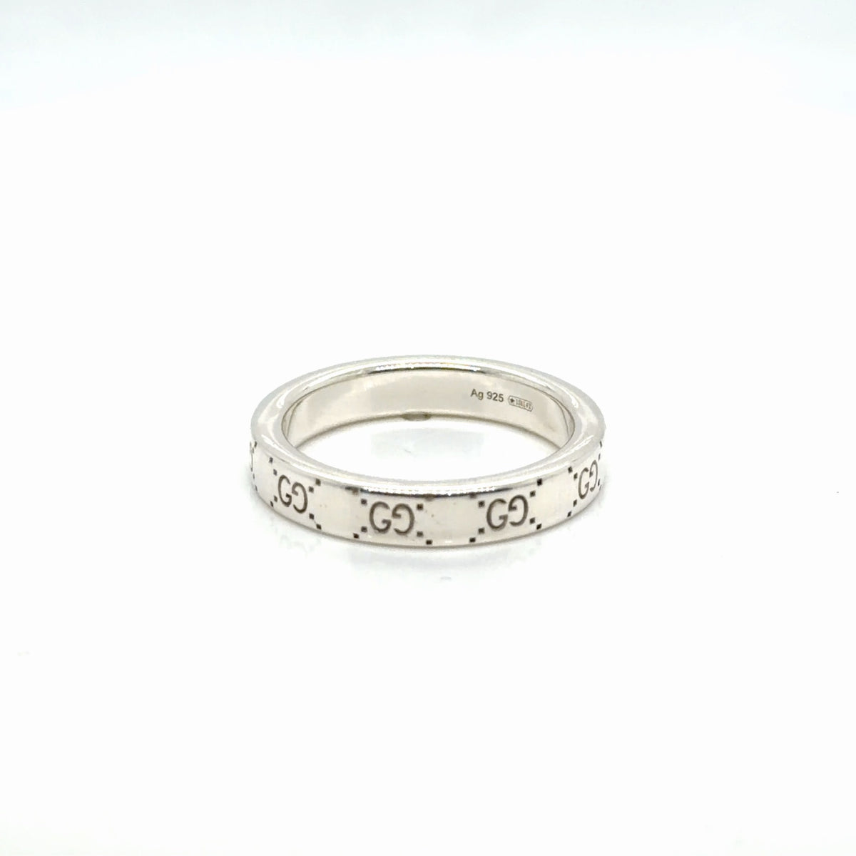 Gucci Sterling Silver GG Logo Band Ring Size 7.5, 925 Silver (view 4)