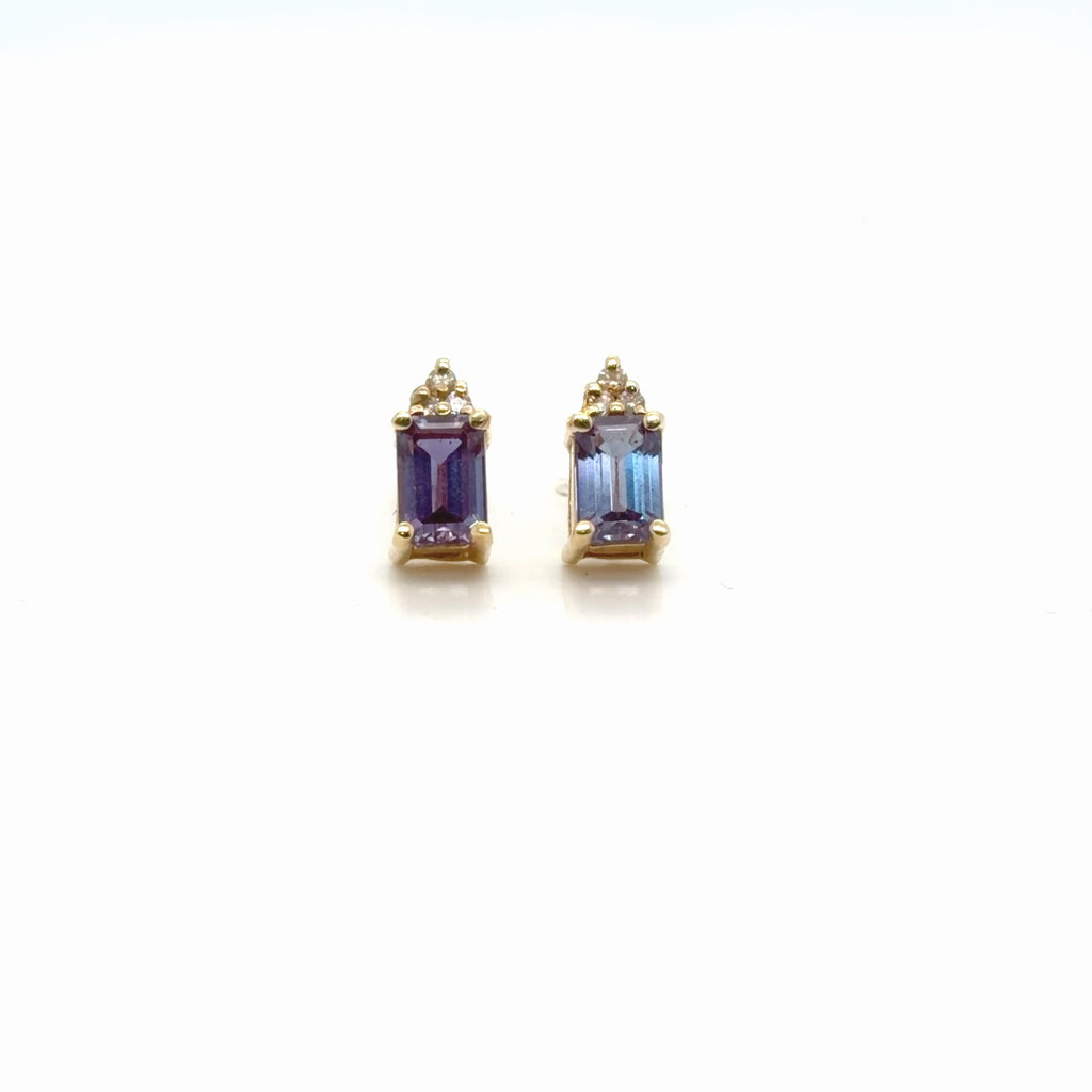 14K Yellow Gold Synthetic Alexandrite Diamond Stud Earrings