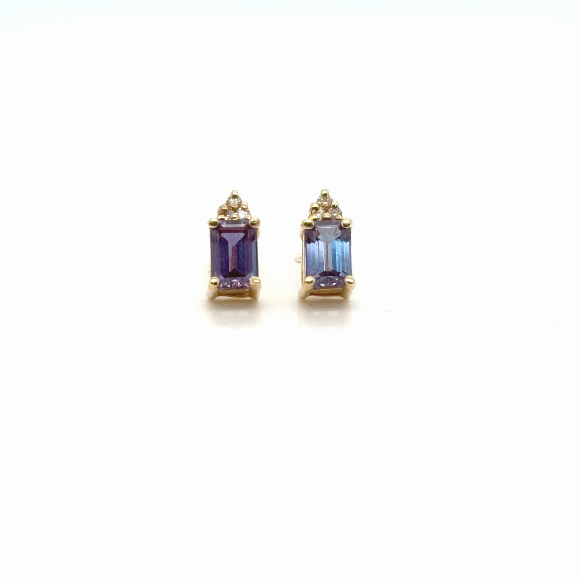 14K Yellow Gold Synthetic Alexandrite Diamond Stud Earrings