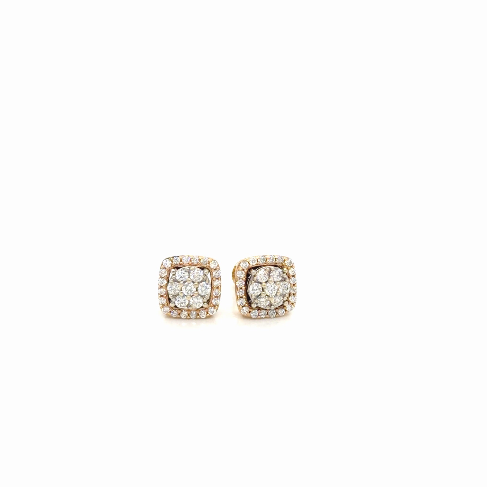 Diamond Cluster Halo Stud Earrings 0.65 ctw 14k Two-Tone Gold Screw Back
