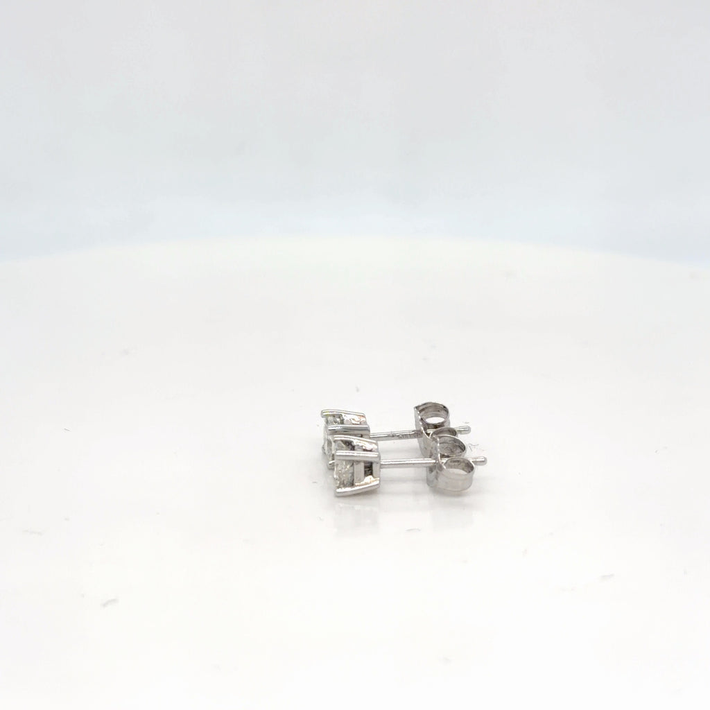 14k White Gold Natural Diamond Stud Earrings 0.50 ctw Princess-Cut F/G I2 (view 2)
