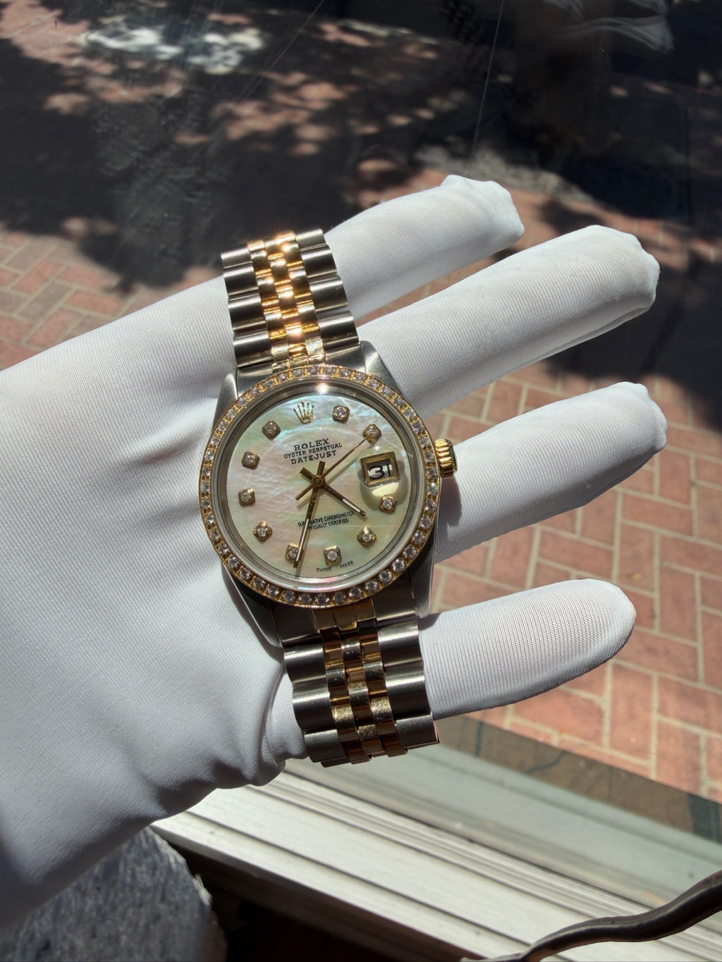 Rolex Datejust 36 Two-Tone Steel & Gold MOP Diamond Dial Ref 16013