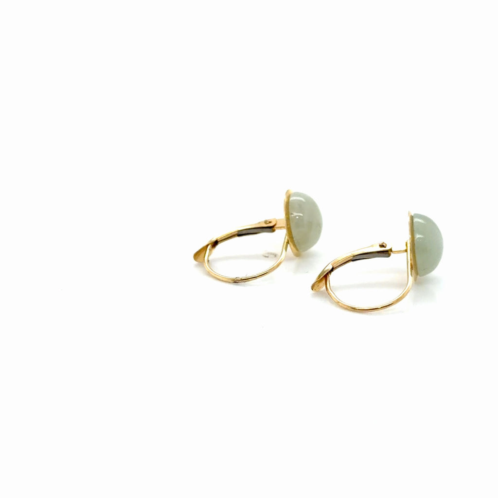 14K Yellow Gold Round Nephrite Jade Cabochon Lever-Back Earrings (view 3)