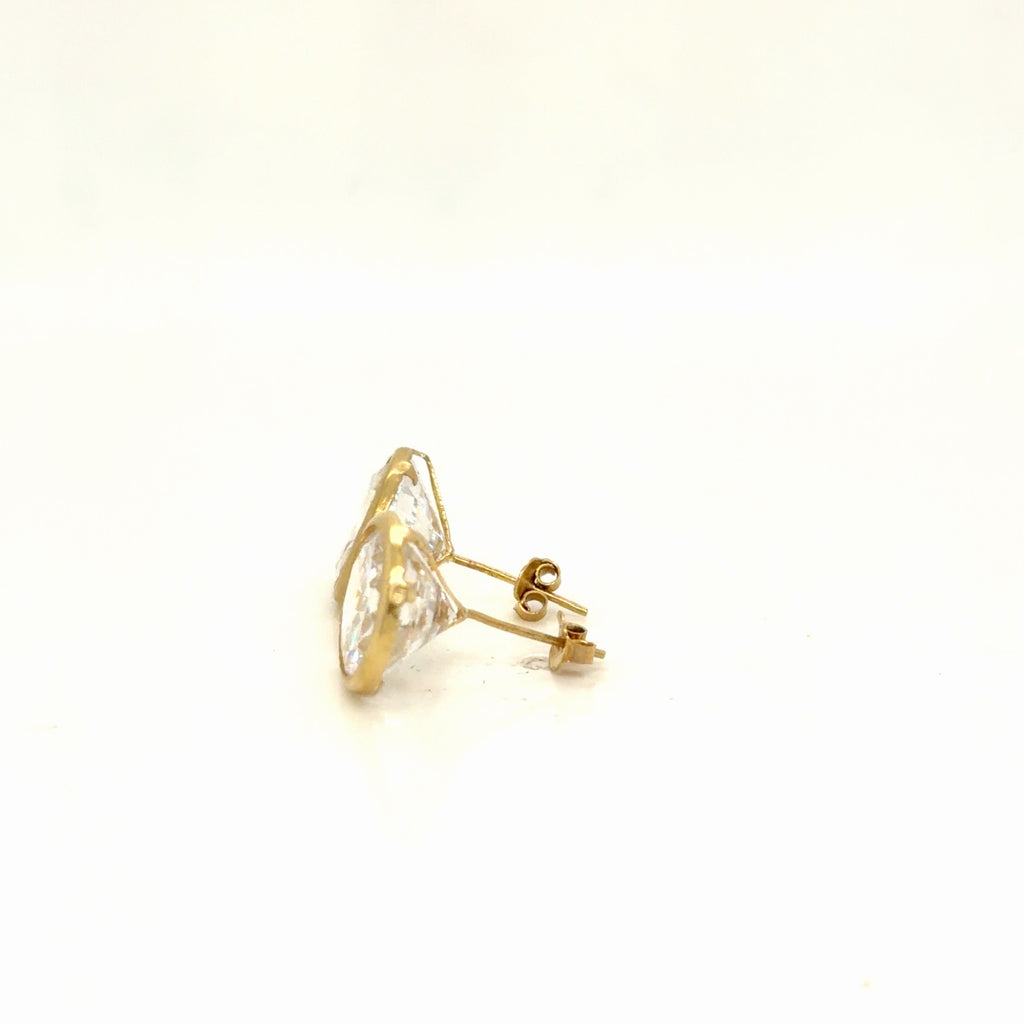 14K Yellow Gold Round CZ Bezel-Set Stud Earrings, 3.08g