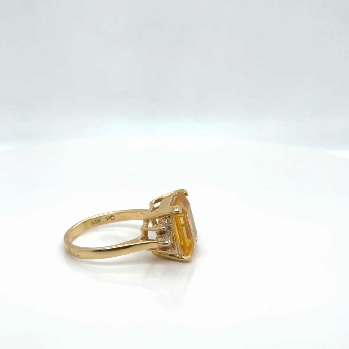 14K Yellow Gold Citrine Emerald-Cut & Diamond Cocktail Ring, Size 8 (view 4)