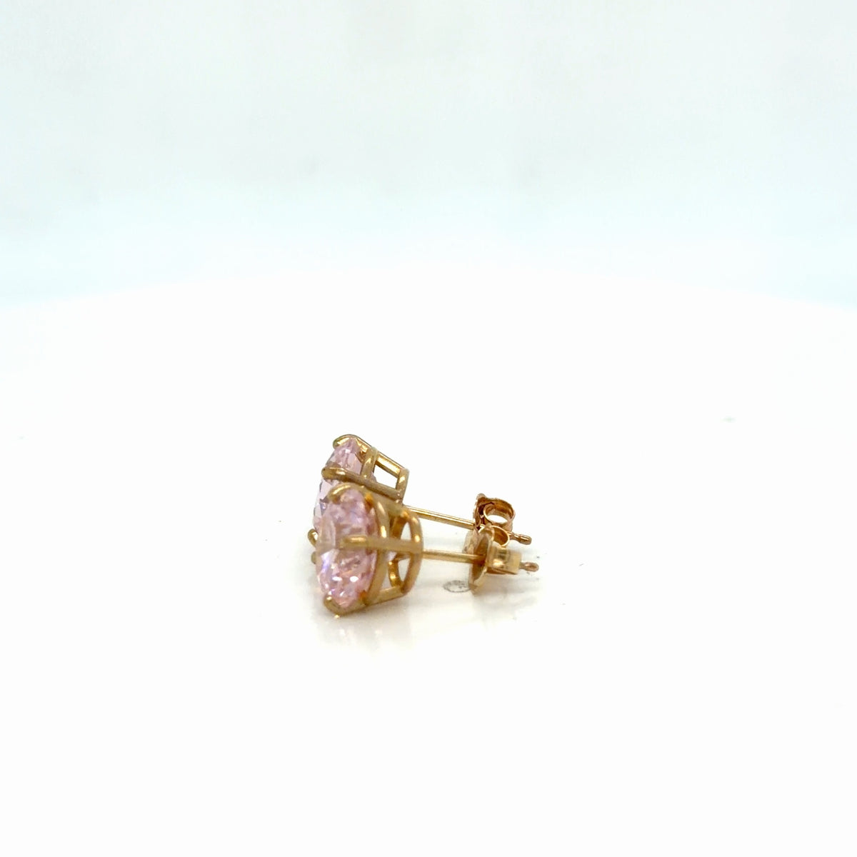 14k Yellow Gold Pink CZ Round Solitaire Stud Earrings, 2.26g (view 3)