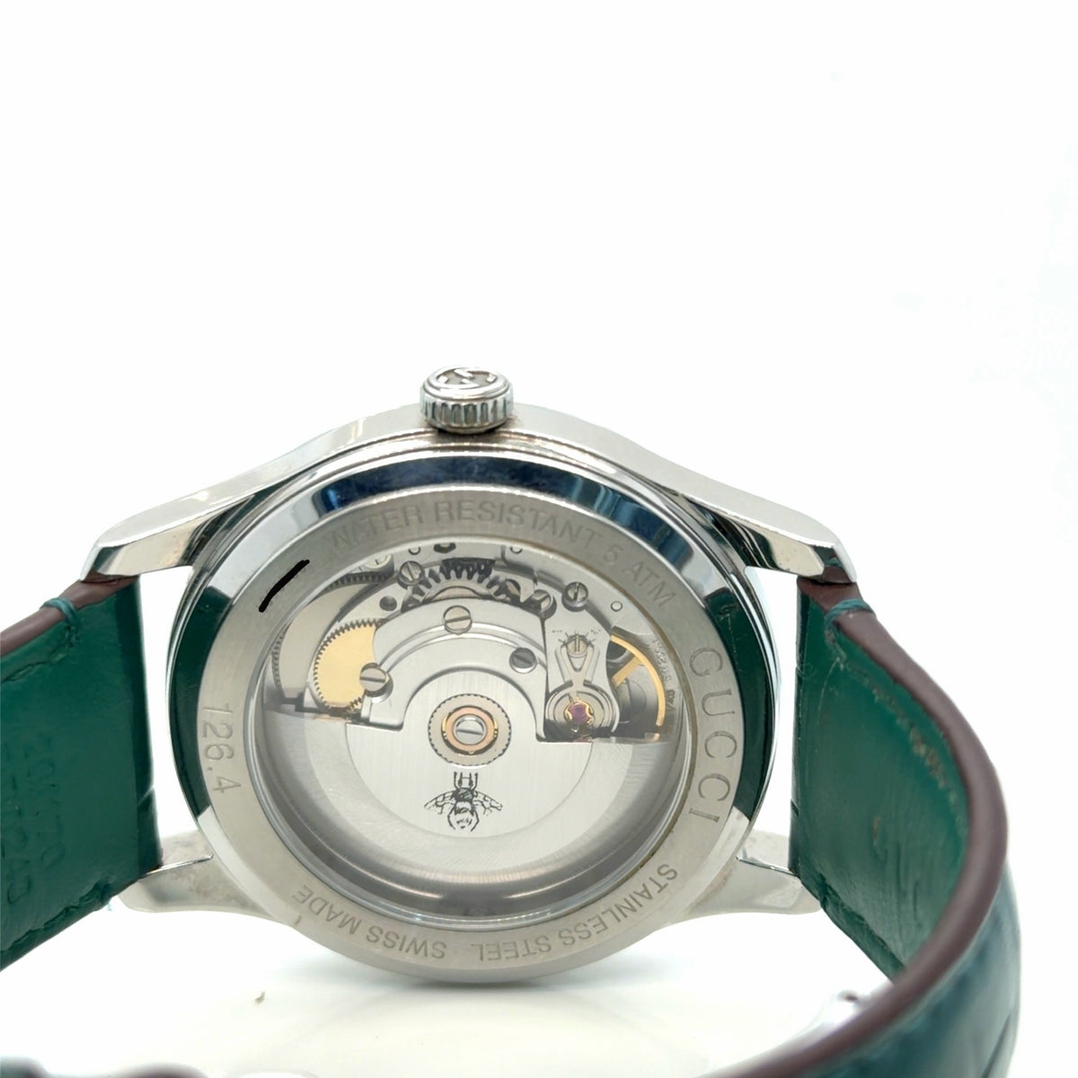 Gucci G-Timeless Automatic Green Malachite Bee Dial Leather Watch (view 7)