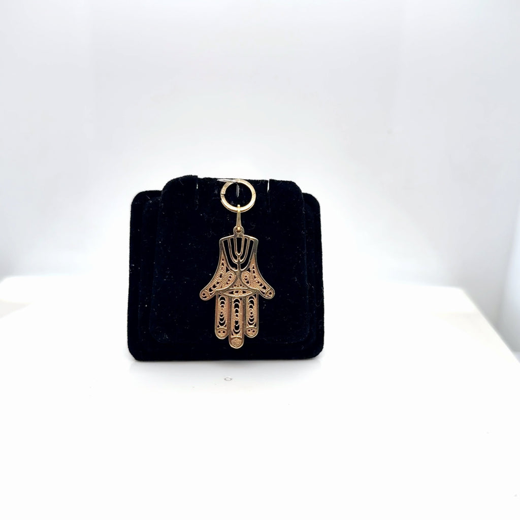 14K Yellow Gold Filigree Hamsa Hand Pendant, 2.20g (view 2)
