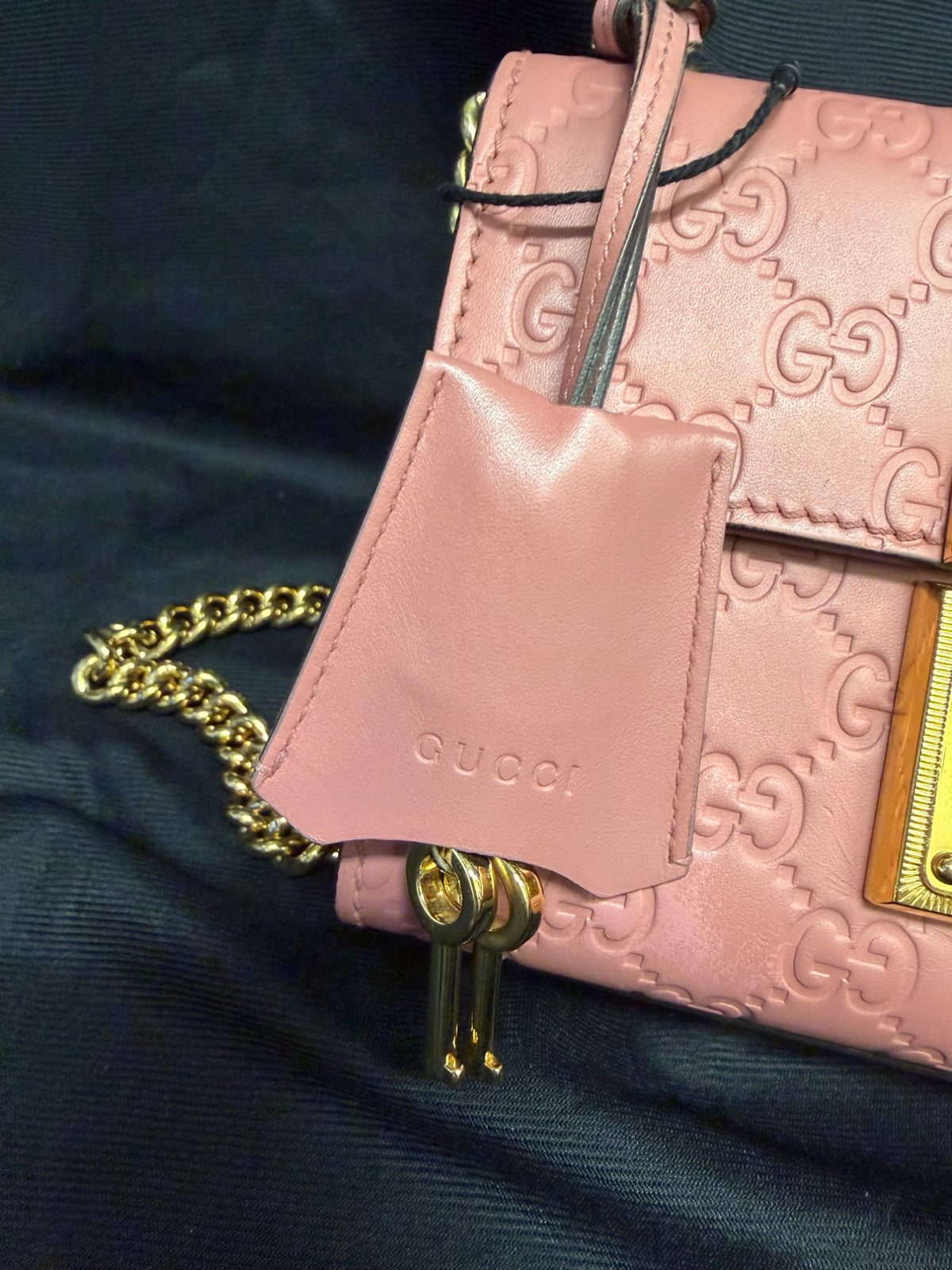 Gucci Padlock Small Guccissima Pink Leather Gold Chain Shoulder Bag (view 16)