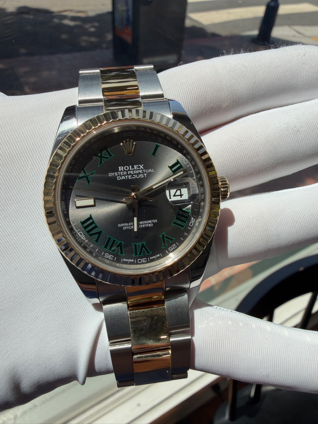 Rolex Datejust 41 Two-Tone Steel 18k Gold Wimbledon Dial Watch (view 2)