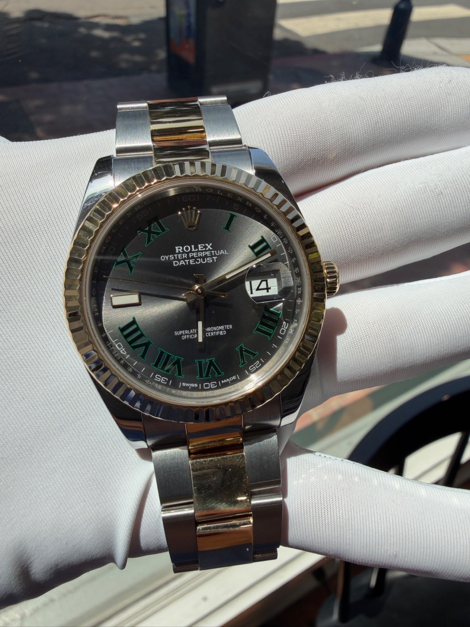 Rolex Datejust 41 Two-Tone Steel 18k Gold Wimbledon Dial Watch