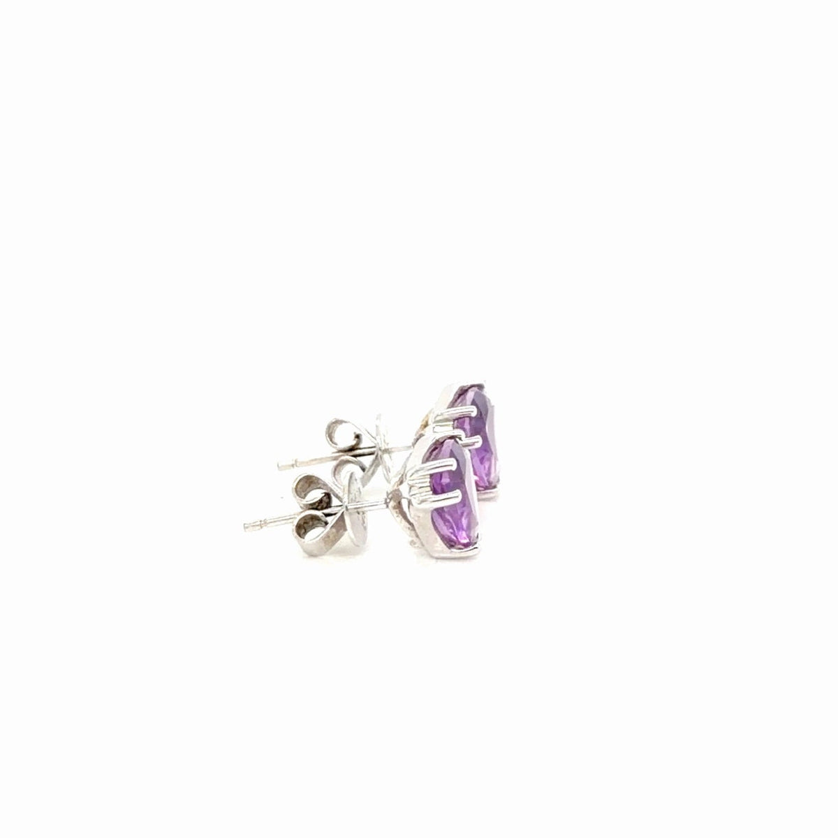 14K White Gold Trillion Amethyst Stud Earrings 2.57g Fine Jewelry (view 3)