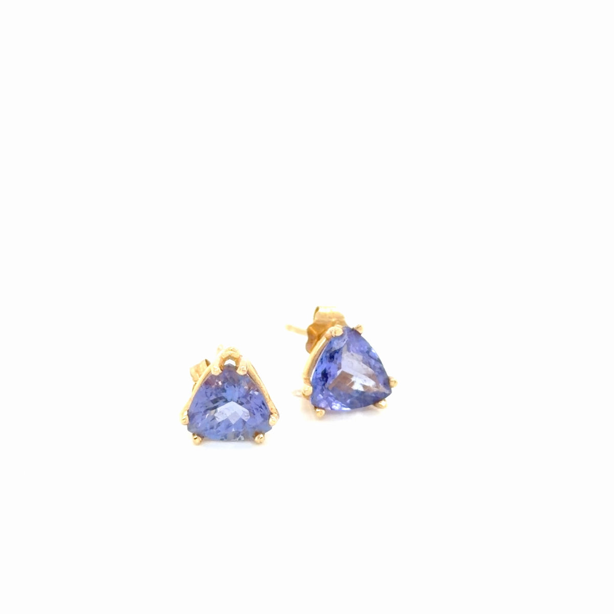 Tanzanite Trillion Stud Earrings 14K Yellow Gold Pre-Owned (view 2)