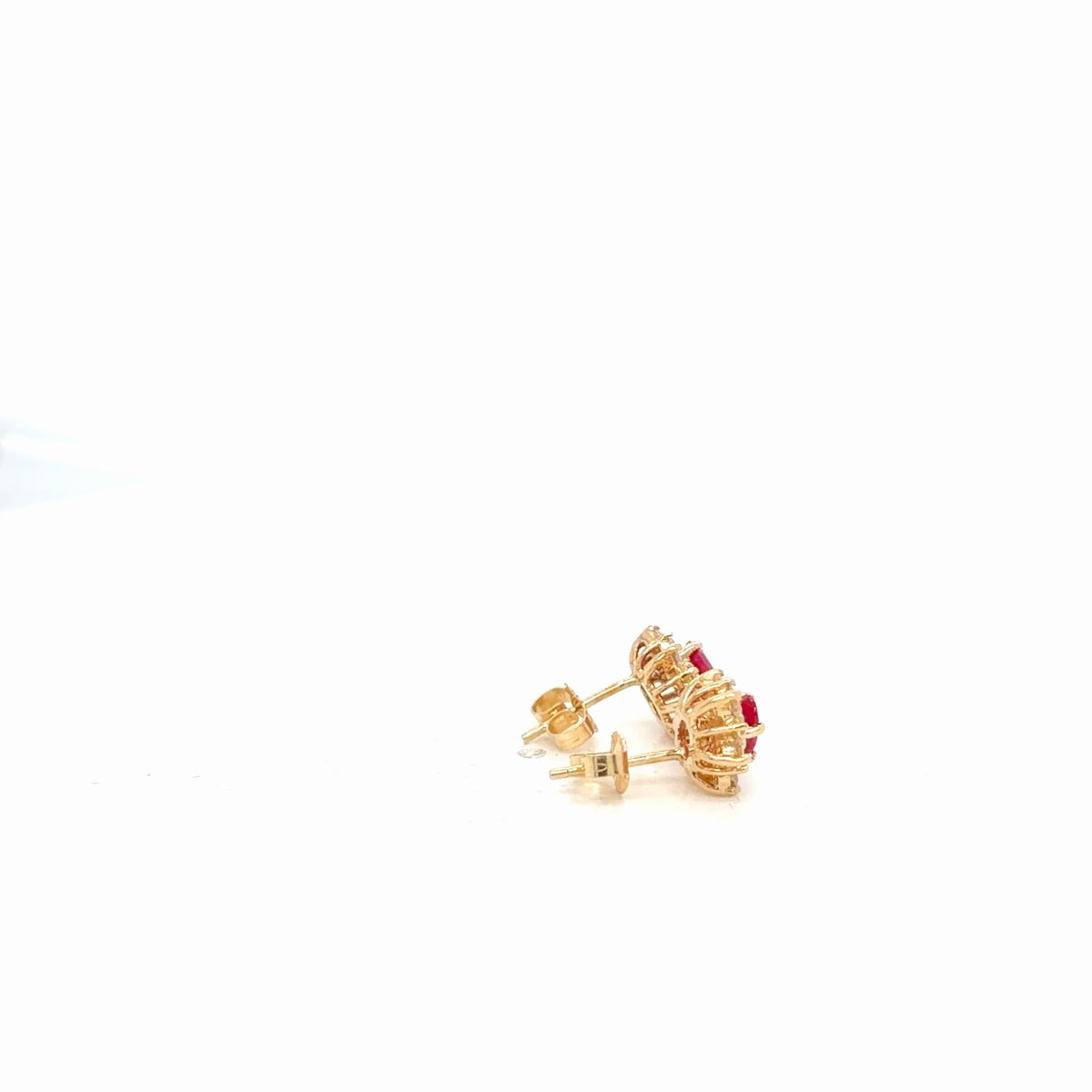 14K Yellow Gold Oval Ruby Diamond Halo Stud Earrings 1.02 ctw (view 2)