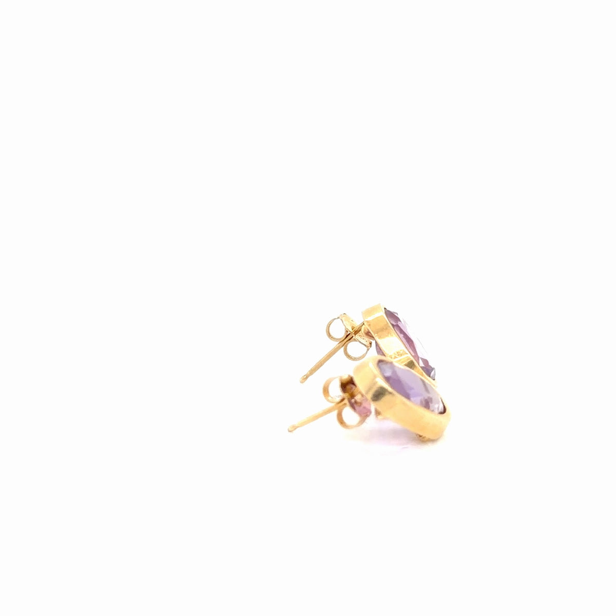 14K Yellow Gold Oval Amethyst Bezel-Set Stud Earrings, 3.39g (view 2)