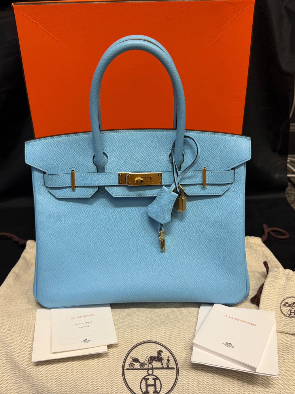 Hermès Birkin 30 Blue Céleste Epsom Leather Gold Hardware Handbag (view 15)