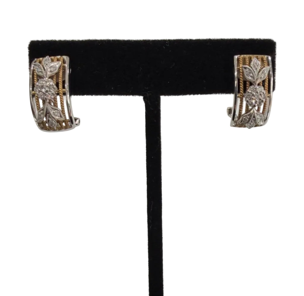 Two-Tone 18K Gold Diamond Cluster Earrings 0.48 ctw G VS1 Omega (view 1)