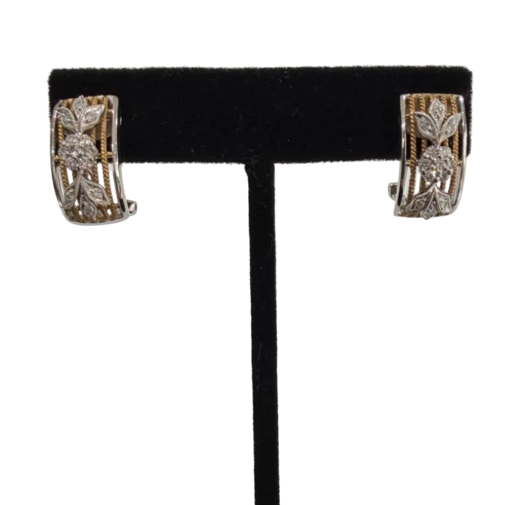 Two-Tone 18K Gold Diamond Cluster Earrings 0.48 ctw G VS1 Omega (view 1)