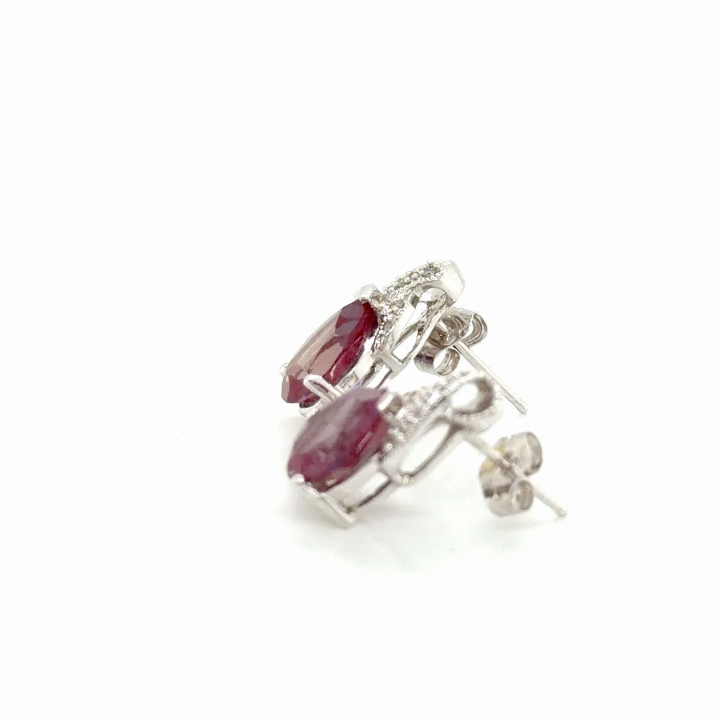 10K White Gold Synthetic Sapphire & Diamond Stud Earrings, Pear Cut (view 3)