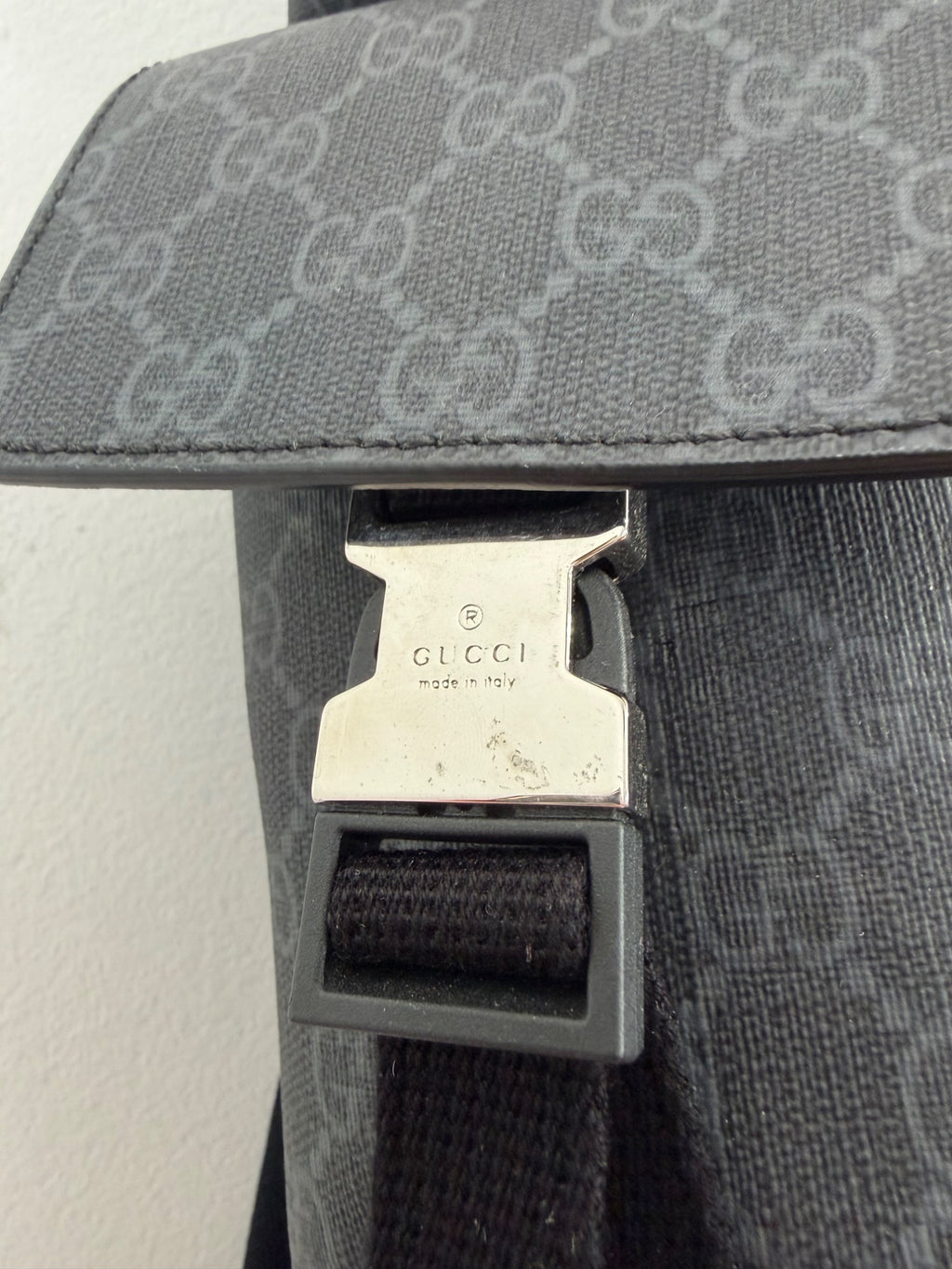 Gucci GG Supreme Large Backpack Black Canvas Silver Hardware Web Straps